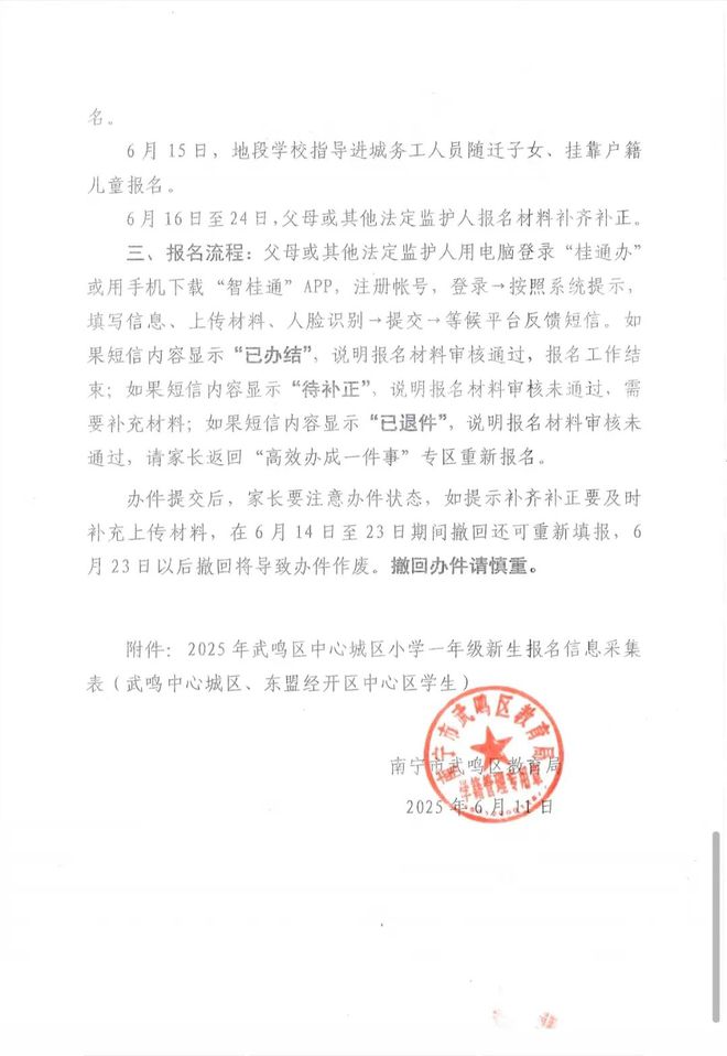 武鸣区（含东盟经开区）2025年幼升小报名须知(图4)